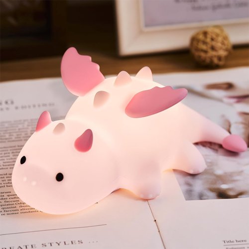 Image of Adorable Baby Dragon Night Light – Soft Silicone Rechargeable LED Lamp for Kids, Nursery & Breastfeeding, Portable Kawaii Bedside Light