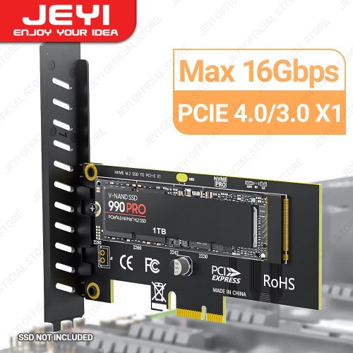 Jeyi M.2 NVMe SSD zu PCIe 4.0 x1 Adapterkarte – Erweiterungskarte für Desktop-PC mit PCI Express Gen4 und 16 Gbps Vollgeschwindigkeit