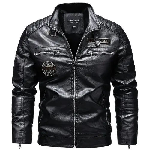 Image de Veste en Cuir Homme Col Montant - Style Moto Vintage