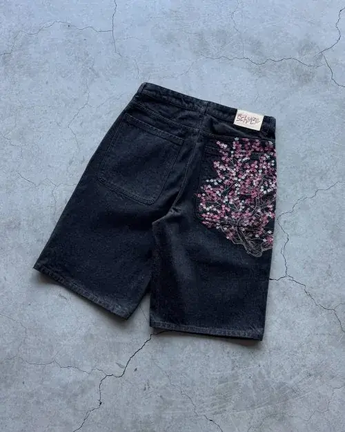 Image de Jeans Vintage Brodés Fleurs de Cerisier - Style Y2K Baggy