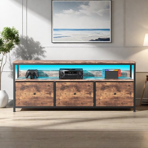 Imagen de Mueble TV Vintage con LED y 3 Cajones - Estilo Rústico Moderno