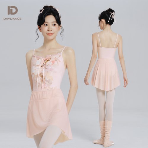 Image of Elegant Floral Print Sleeveless Ballet Leotard for Women – Stretch Nylon Dance Bodysuit for Adult Gymnastics and Ballet Practice