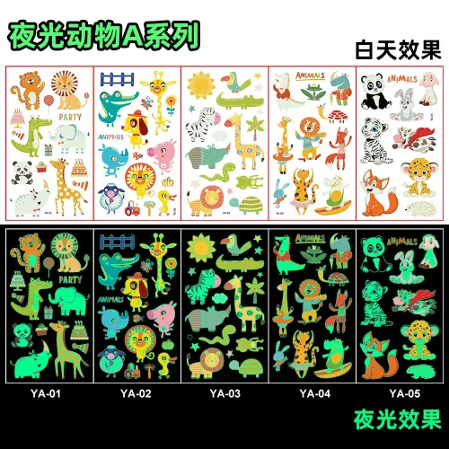 Immagine di 5 pz/set adesivi per tatuaggi bagliore notturno temporaneo unicorno fata animale tatuaggi decorazioni per feste adesivi per tatuaggi fluorescenti
