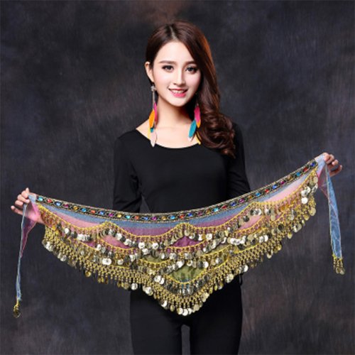 Zdjęcie 1PC Nowy stylowy pas do tańca brzucha Najnowszy wielokolorowy szklany jedwabny aksamitny szalik do tańca Crystal BellyDance Waist Chain Hip Scarf
