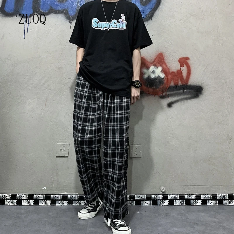 Immagine di Pantaloni Scozzesi Donna Stile Coreano 2025 - Taglio Largo e Allentato per Estate, Casual e Ufficio