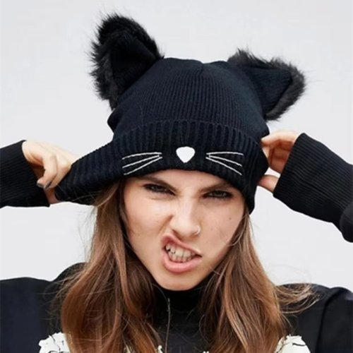 Afbeelding van Leuke Kat Oren Beanie Hoed voor Vrouwen - Warme Winterhoed met Schattige Kattenoren
