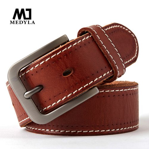 Image of Premium Genuine Leather Men's Belt with Vintage Casual Design, High-Quality Metal Pin Buckle for Jeans and Formal Wear