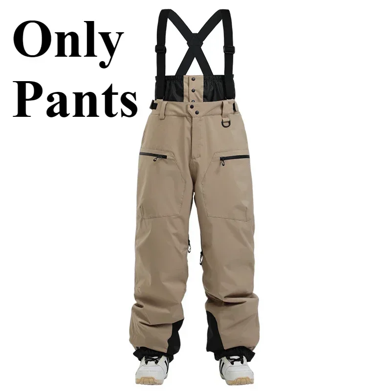Immagine di Pantaloni da sci Outdoor Inverno Ispessimento Caldo Sci Strap Tute Nuovi Uomini Donne Pantaloni da snowboard antivento impermeabili da neve allentati
