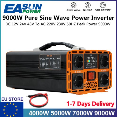 Zdjęcie EASUN 7000W 9000W Pure Sine Wave Inverter DC 12V 24V To AC 220V Power Inverter  50HZ Car Inverter Converter For Home And RV