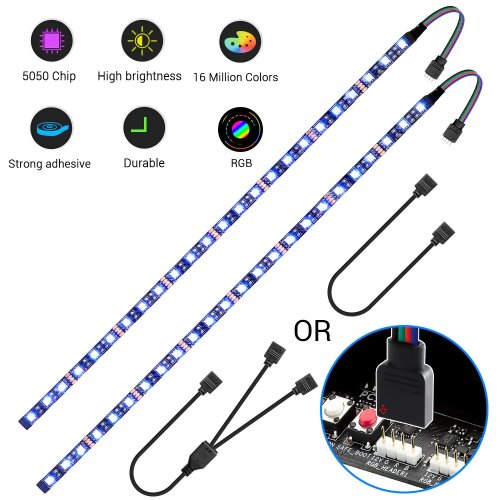 Image of 12V RGB LED Strip with 4-Pin Connector for PC Case - 5050 SMD LEDs, Mainboard Controlled, Colorful Gaming Lighting for Computer Build