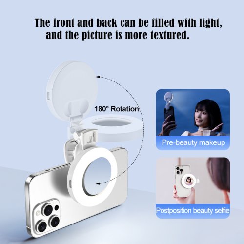 Imagen de Lámpara LED Recargable Portátil con Espejo y Anillo de Luz para Selfies, Clip de Iluminación para Teléfono Móvil, Luz de Relleno para Fotografías y Videos