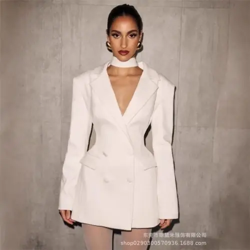 Image de Blazer Long Femme Rayé - Élégant & Séduisant