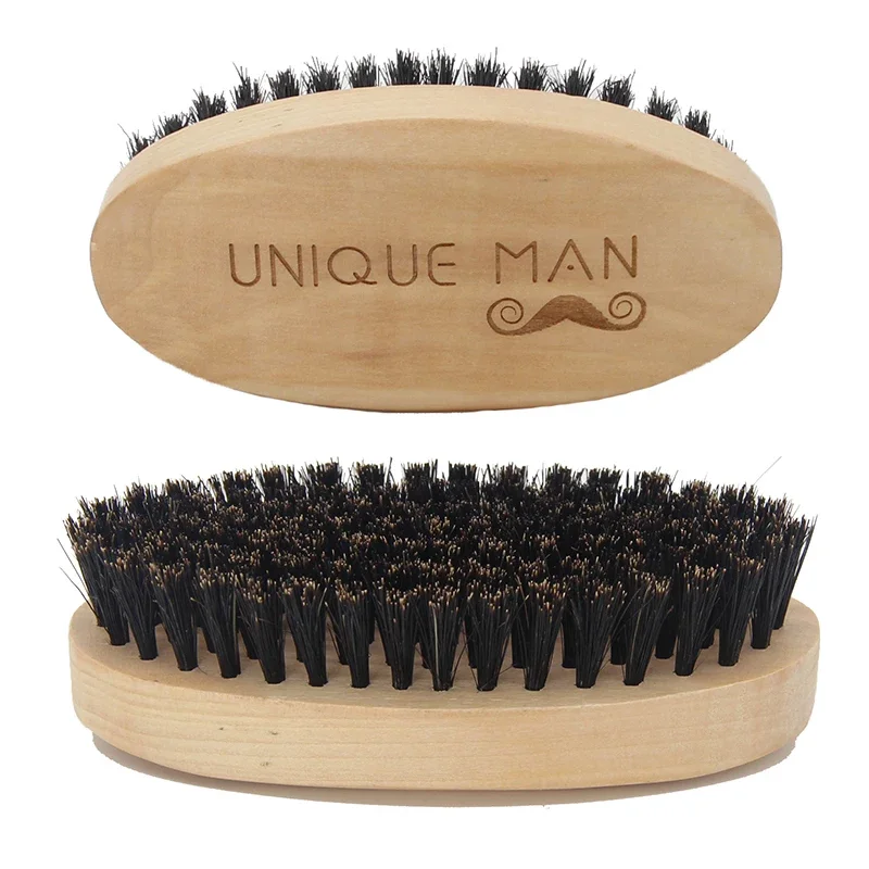 Image of Premium Natural Wood Beard & Hair Brush Set with Boar Bristles – Men's Mustache Comb, Travel-Friendly Grooming Tool for Facial Hair Care and Styling