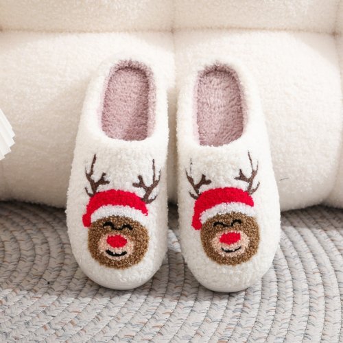 Afbeelding van Warme Winter Kerst Slippers voor Mannen en Vrouwen - Zachte Pluche Indoor Sandalen met Antislip Zool, Unisex Platte Slides voor Thuis, Comfortabele Schoenen voor Volwassenen