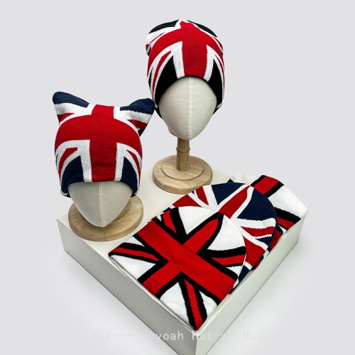 Imagen de Nuevos hombres mujeres estilo europeo Jacquard Union Jack sombreros de punto cálido Casual moda gorros personales Rap versátil calle al aire libre