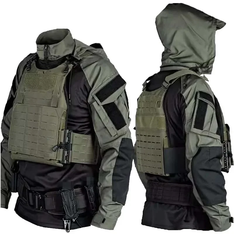 Imagen de Camisas de combate táctico para hombre, camiseta transpirable de manga larga con capucha de camuflaje, camiseta de Paintball CS de secado rápido, camisetas resistentes al desgaste