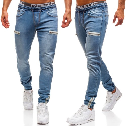 Immagine di Jeans da uomo casual con coulisse elastico in vita pantaloni skinny in denim pantaloni a matita vintage streetwear jeans alla caviglia lavati
