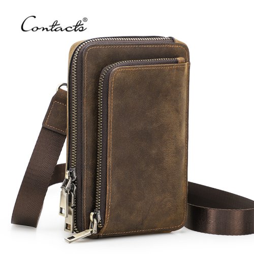 Afbeelding van Echte Crazy Horse Lederen Crossbody Tas voor Heren – Stijlvolle Fanny Pack met Telefoonvakje en Schouderriem