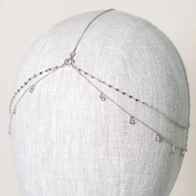Image de Chaîne de Tête Boho Cristal - Accessoire Mariage Élégant