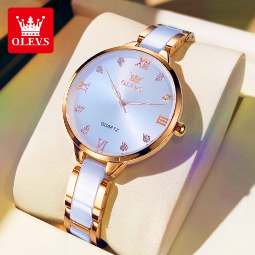 Image of Elegant Women's Waterproof Ceramic Quartz Watch – Fashionable & Durable Timepiece with Genuine Stainless Steel Band, Perfect Gift for Her