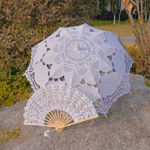 Blanco sombrilla w ventilador