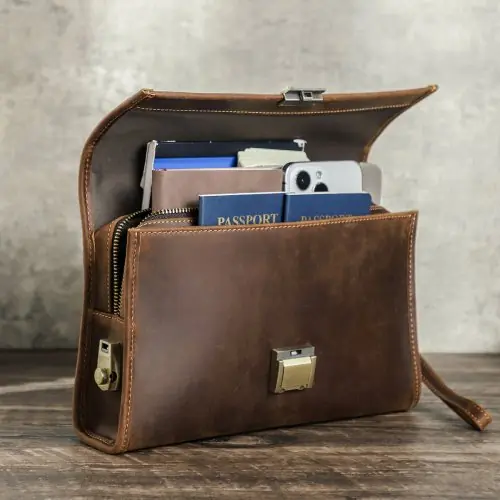 Image de Pochette Homme Cuir Véritable - Grande Capacité & Double Mot de Passe