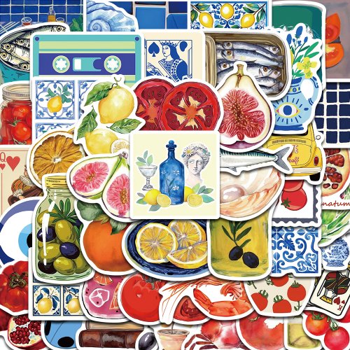Immagine di Adesivi Kawaii Pomodoro Mediterraneo - Set da 50 Pezzi Impermeabili per Laptop, Smartphone, Skateboard, Scrapbooking e Decorazioni Creative