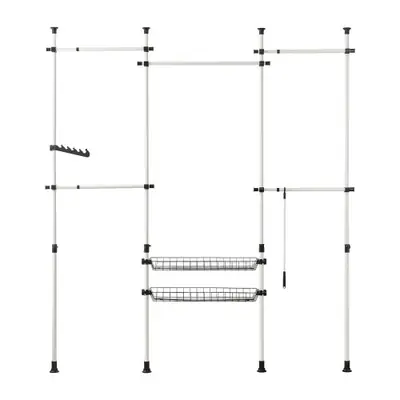 Image de Support de Rangement Télescopique pour Robes avec 5 Barres et 2 Paniers