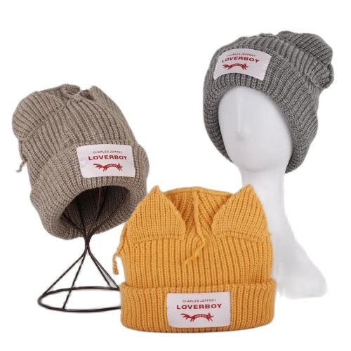 Bild von Herbst-Winter Unisex Strickmütze mit Ohrwärmer – Warme, Doppelschichtige Skullie für Frauen und Männer, Nette Katzenohr-Design, Outdoor-Hut für kalte Tage