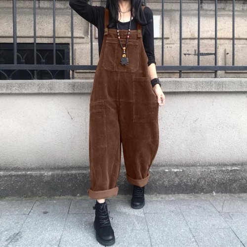 Immagine di Tute di velluto a coste caftano Tute primaverili da donna ZANZEA 2025 Pantaloni stile harem con bret...