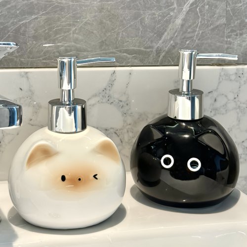 Immagine di Dispenser per bottiglie di imballaggio per gel doccia, shampoo per WC, disinfettante per le mani per gatti siamesi in ceramica, per sapone liquido