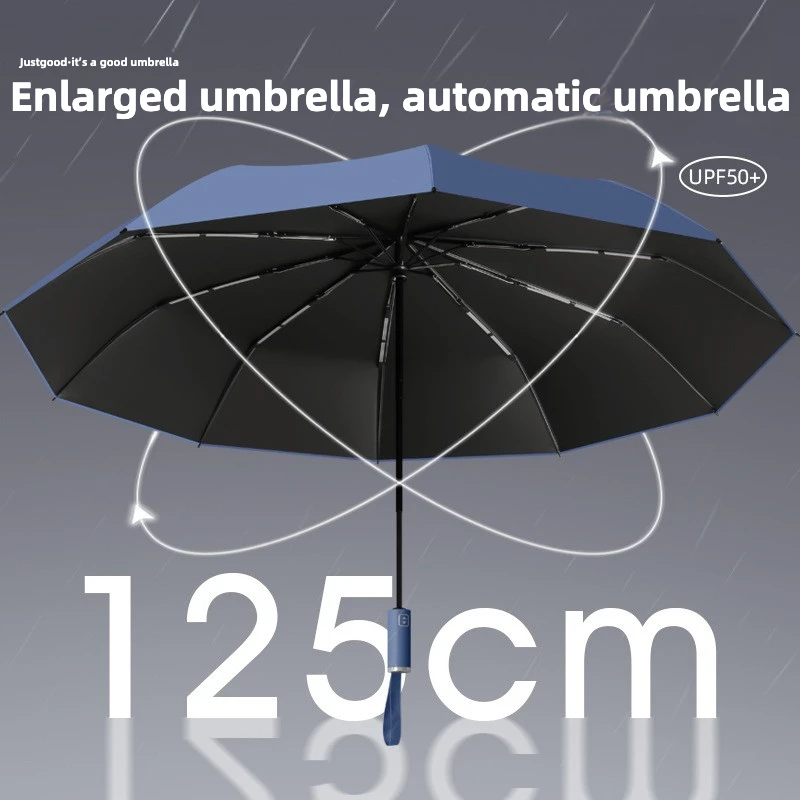 Afbeelding van 125 cm grote automatische opvouwbare paraplu met winddichte constructie en sterke UV-bescherming UPF50 – ideaal voor regen en zon, geschikt voor mannen en vrouwen