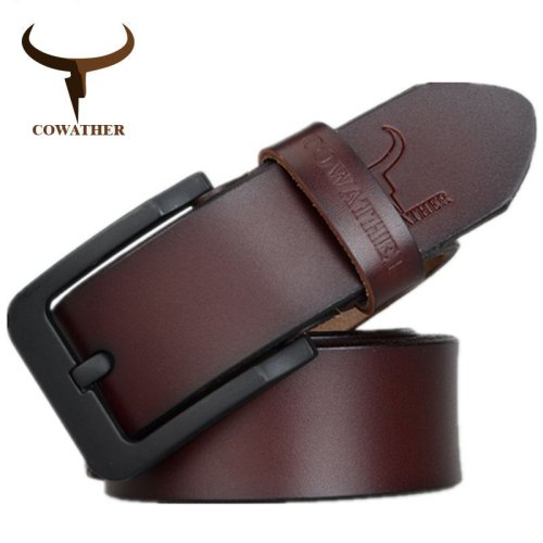 Immagine di Cintura Maschile in Vera Pelle di Mucca di Alta Qualità - Modello Moderno con Fibbia Nera per Jeans e Abbigliamento Casual, Stile Fashion 2021
