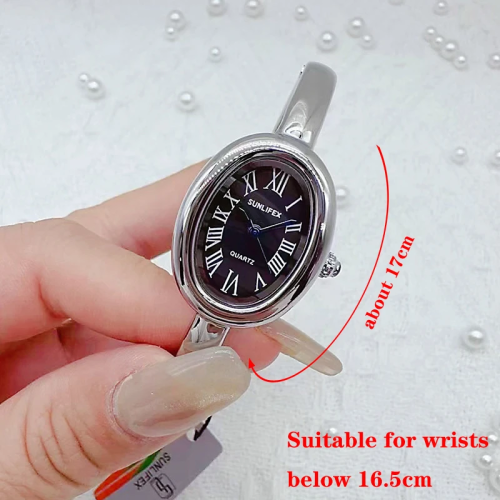 Imagen de Reloj de pulsera de cuarzo con esfera ovalada con incrustaciones de diamantes de marca famosa para M...