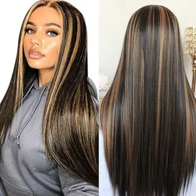 Image de Perruque Lace Front Synthétique Longue & Lisse - Balayage Blonde