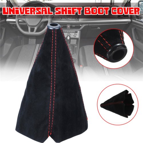 Image of Premium Suede PU Leather Gear Shift Collar Cover for Car - Red, Black, Yellow, Blue - Protective Boot Gaiter for Manual Transmission Shifter Knob