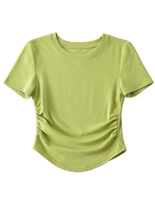 Image of 2024 Harajuku-Inspired Women's Crew Neck Short Sleeve Cotton T-Shirt with Ruched Side Details