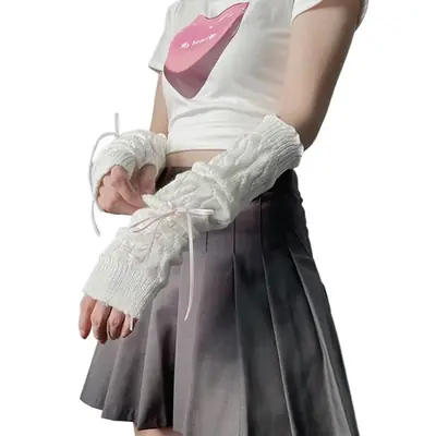 Image de Gants de Poignet Longs Sans Doigts - Noir & Blanc