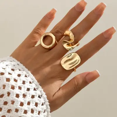 Image de Anneaux Géométriques Tendance - Bijoux Féminins Design