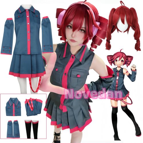 Imagen de Disfraz de Anime Miku Kasane Teto para mujer y hombre, uniforme azul, vestido UTAU Vtuber, disfraz de Halloween, accesorios, peluca