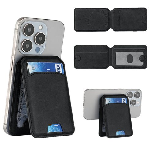 Imagen de Funda de cuero Pu para teléfono móvil, tarjetero de bolsillo, tarjetero magnético, soporte Magsafe, tarjetero para Apple Phone Samsung