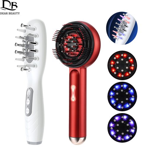 Imagen de Peine eléctrico para masaje del cuero cabelludo, terapia de luz LED azul y roja, masajeador del cuero cabelludo EMS, aplicador de aceite antipérdida de cabello, cepillo de masaje para el cabello