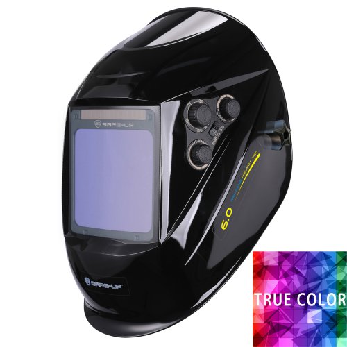 Immagine di Maschera per saldatura 1/1/1/1,1/1/1/2 Casco per saldatura con oscuramento automatico 100x97mm,100x60 мм Vista ampia TRUE Colore 4 sensori per saldatrice MIG MAG MMA