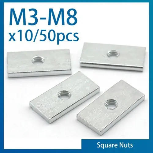 Image de Écrous Carrés Zingués M3 à M8 - Lot de 10 à 50 Pièces