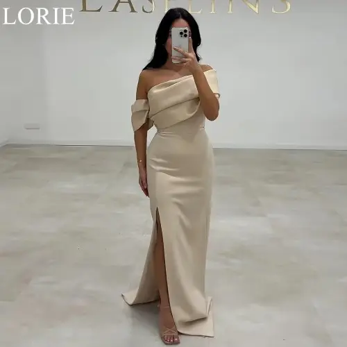 Image de Robe Demoiselle d'Honneur Satin Champagne Asymétrique