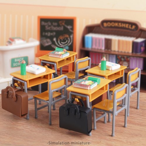 Imagen de Casa de Muñecas en Miniatura con Mobiliario Escolar: Escritorio, Pizarra y Accesorios para Juego de Rol Educativo