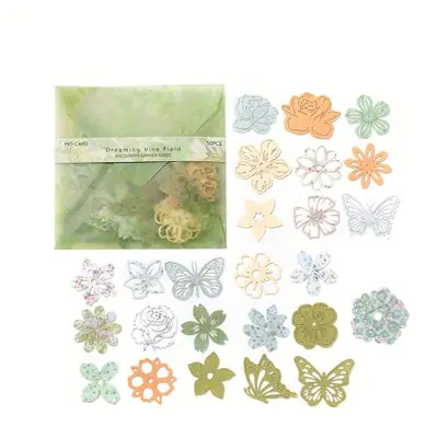 Image de Papier Décoratif Vintage Fleur & Papillon - 50 Pièces