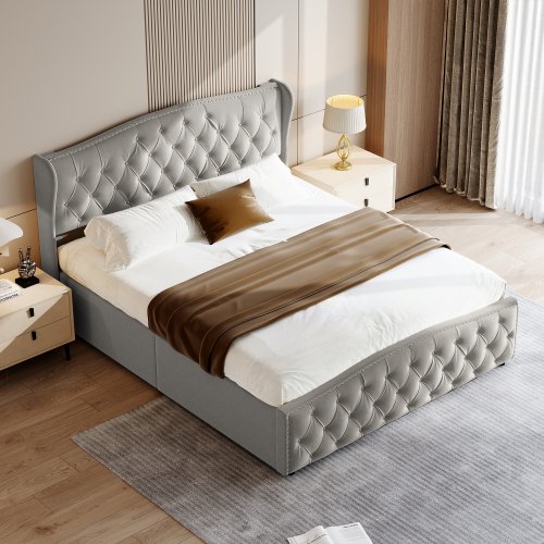 Image of Modern Style Rosahqnda Hydraulic bed Stylish Double Bed Youth Children Adult Without Mattress