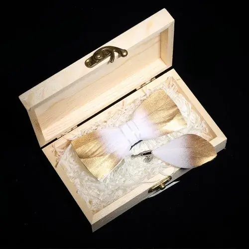 Image de Noeud Papillon en Cuir avec Plume - Élégant & Fait Main