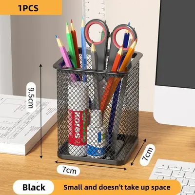Image de Organisateur de Bureau en Métal Noir - Porte-Stylos Design